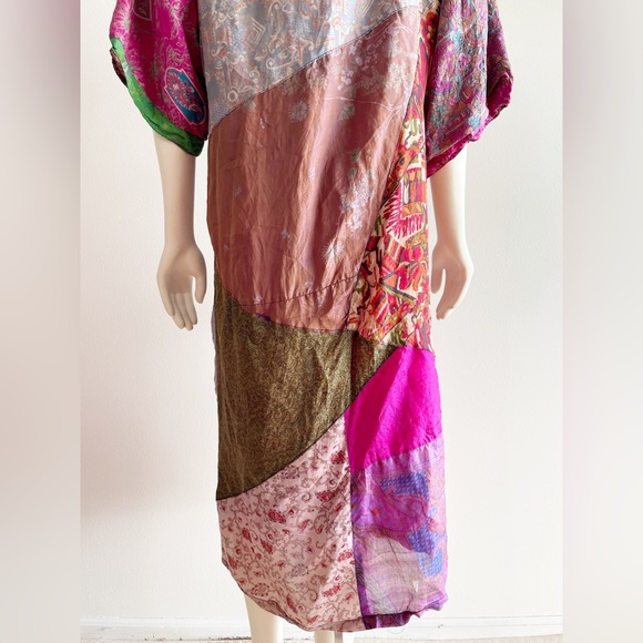 Sacred Threads Silk Kimono Robe Multicolor Patchwork Small - Picture 11 of 16